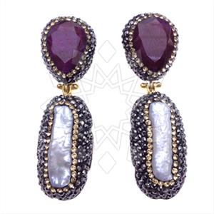 925 Sterling Silver Gem and Crystals Double Drop Earrings