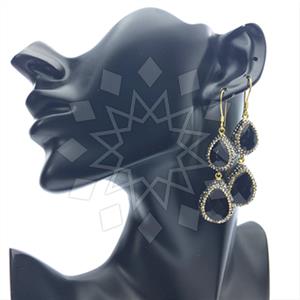 925 Sterling Silver Gem and Crystals Double Drop Earrings