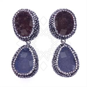 925 Sterling Silver Gem and Crystals Double Drop Earrings