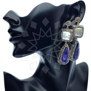 925 Sterling Silver Gem and Crystals Double Drop Earrings