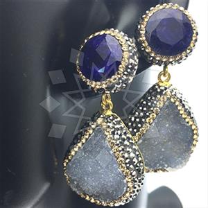 925 Sterling Silver Gem and Crystals Double Drop Earrings