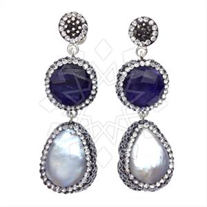 925 Sterling Silver Gem and Crystals Double Drop Earrings