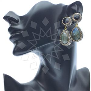 925 Sterling Silver Gem and Crystals Double Drop Earrings