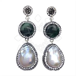 925 Sterling Silver Gem and Crystals Double Drop Earrings
