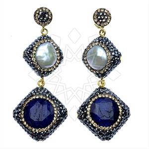 925 Sterling Silver Gem and Crystals Double Drop Earrings