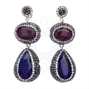 925 Sterling Silver Gem and Crystals Double Drop Earrings