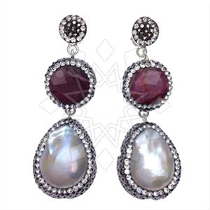 925 Sterling Silver Gem and Crystals Double Drop Earrings