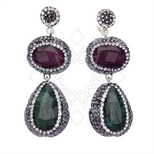 925 Sterling Silver Gem and Crystals Double Drop Earrings