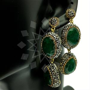 925 Sterling Silver Gem and Crystals Double Drop Earrings