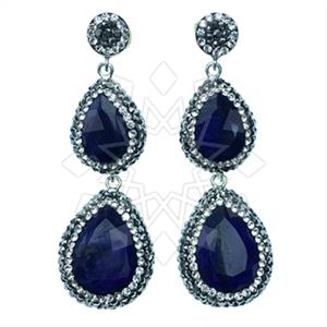 925 Sterling Silver Gem and Crystals Double Drop Earrings