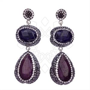 925 Sterling Silver Gem and Crystals Double Drop Earrings