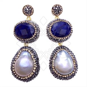 925 Sterling Silver Gem and Crystals Double Drop Earrings