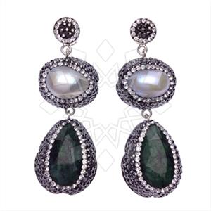 925 Sterling Silver Gem and Crystals Double Drop Earrings