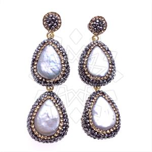925 Sterling Silver Gem and Crystals Double Drop Earrings