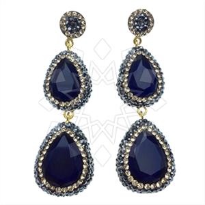 925 Sterling Silver Gem and Crystals Double Drop Earrings
