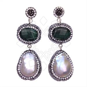 925 Sterling Silver Gem and Crystals Double Drop Earrings