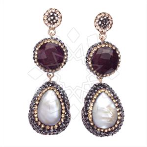 925 Sterling Silver Gem and Crystals Double Drop Earrings