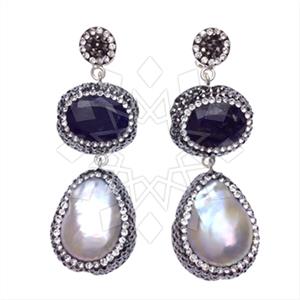 925 Sterling Silver Gem and Crystals Double Drop Earrings