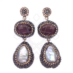925 Sterling Silver Gem and Crystals Double Drop Earrings