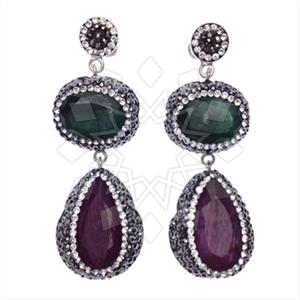 925 Sterling Silver Gem and Crystals Double Drop Earrings