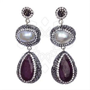 925 Sterling Silver Gem and Crystals Double Drop Earrings