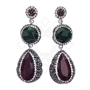 925 Sterling Silver Gem and Crystals Double Drop Earrings