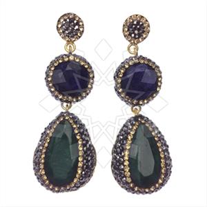 925 Sterling Silver Gem and Crystals Double Drop Earrings