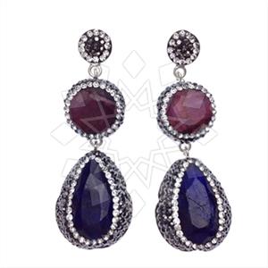 925 Sterling Silver Gem and Crystals Double Drop Earrings