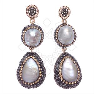 925 Sterling Silver Gem and Crystals Double Drop Earrings