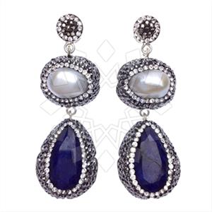925 Sterling Silver Gem and Crystals Double Drop Earrings