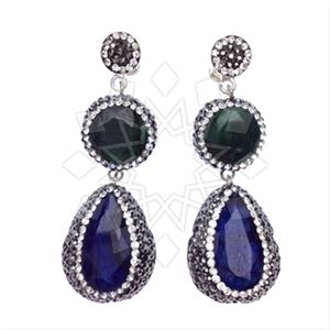 925 Sterling Silver Gem and Crystals Double Drop Earrings