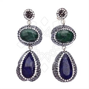 925 Sterling Silver Gem and Crystals Double Drop Earrings