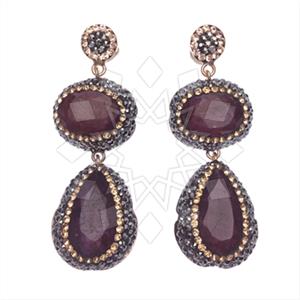 925 Sterling Silver Gem and Crystals Double Drop Earrings