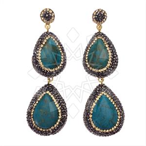 925 Sterling Silver Gem and Crystals Double Drop Earrings