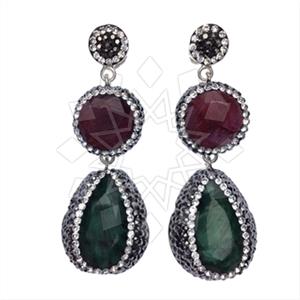 925 Sterling Silver Gem and Crystals Double Drop Earrings