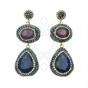 925 Sterling Silver Gem and Crystals Double Drop Earrings