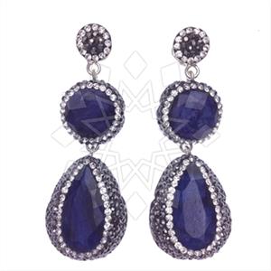 925 Sterling Silver Gem and Crystals Double Drop Earrings