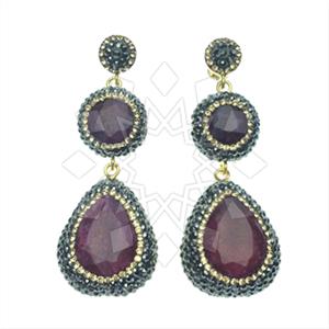 925 Sterling Silver Gem and Crystals Double Drop Earrings
