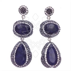 925 Sterling Silver Gem and Crystals Double Drop Earrings