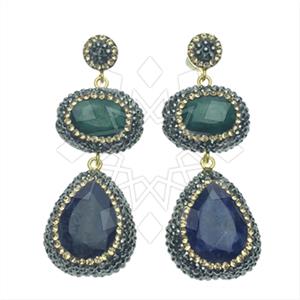 925 Sterling Silver Gem and Crystals Double Drop Earrings
