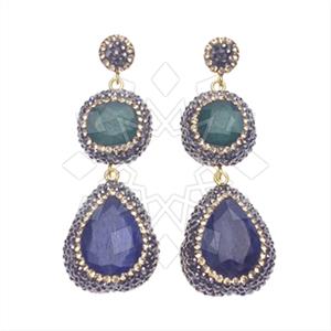 925 Sterling Silver Gem and Crystals Double Drop Earrings