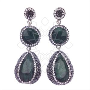 925 Sterling Silver Gem and Crystals Double Drop Earrings