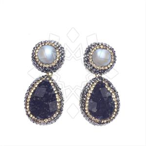 925 Sterling Silver Gem and Crystals Double Drop Earrings