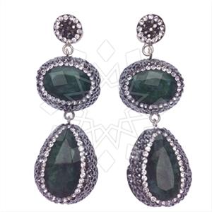 925 Sterling Silver Gem and Crystals Double Drop Earrings