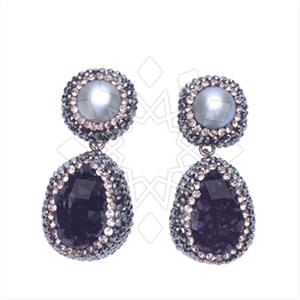 925 Sterling Silver Gem and Crystals Double Drop Earrings