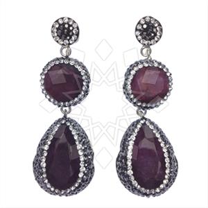 925 Sterling Silver Gem and Crystals Double Drop Earrings