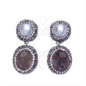925 Sterling Silver Gem and Crystals Double Drop Earrings