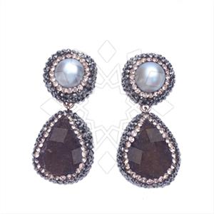 925 Sterling Silver Gem and Crystals Double Drop Earrings
