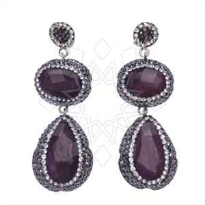 925 Sterling Silver Gem and Crystals Double Drop Earrings