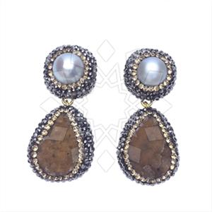 925 Sterling Silver Gem and Crystals Double Drop Earrings